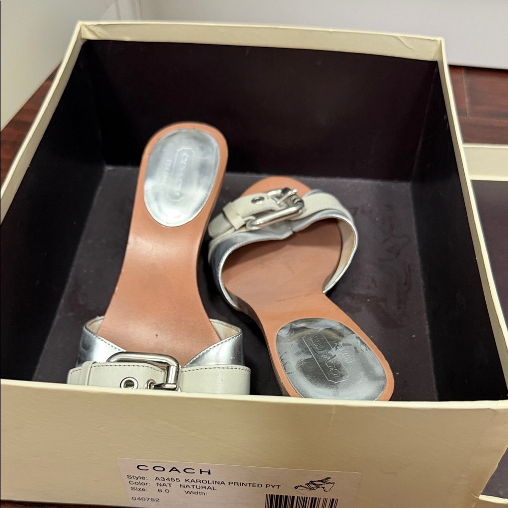 Coach Women's Silver Mules with Buckle